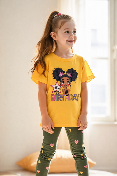 Yellow Its my Birthday Printed Kids Suit