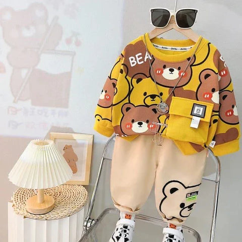 Yellow Multi Bear Kids Winter Track Suit