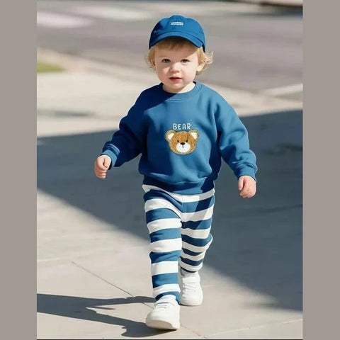 Blue Bear with stripes pajama Kids tracksuit