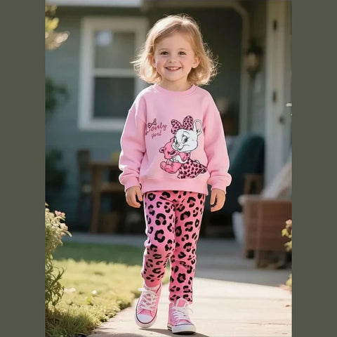 Pink Lovely Girl Bow with Cheeta Pajama Kids Tracksuit