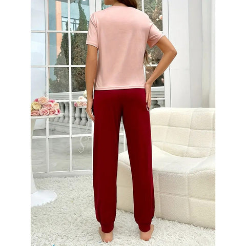 Pink Sleep Print half Sleeves T-shirt With Sleep Print Pajama Suit (SP-19)