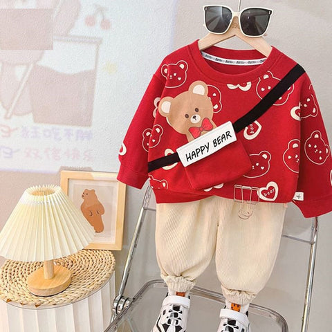 Celebrate in Style Happy New Year Red Bear Kids Suit