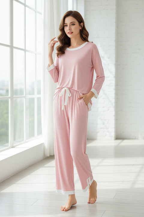 Pink With White Round Neck Flapper Pajama Night Suit