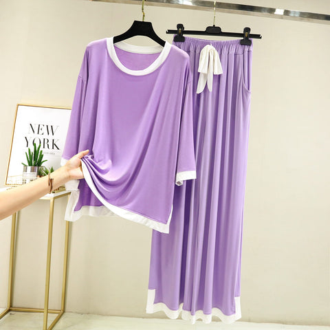 Purple With White Round Neck Flapper Pajama Night Suit